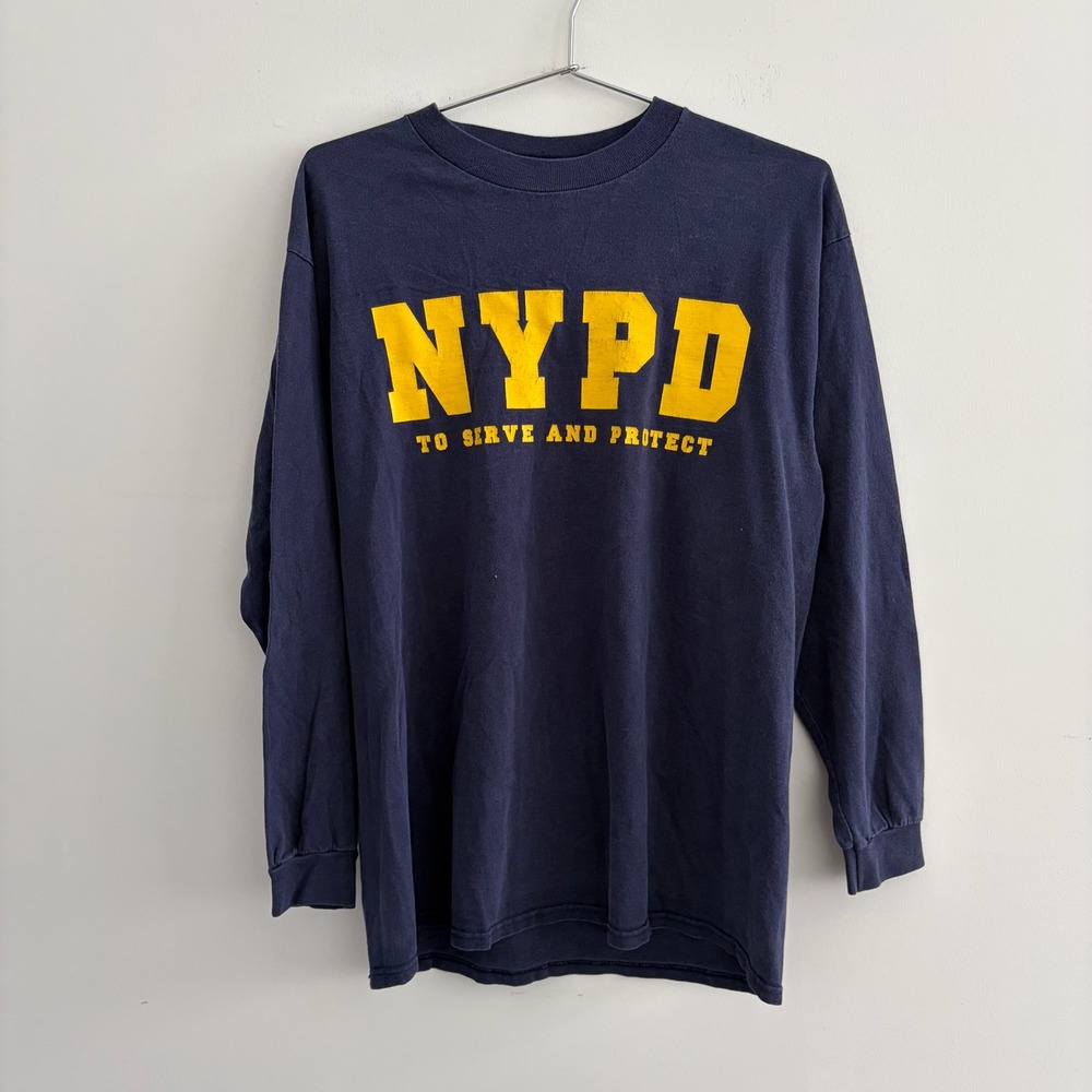 Vintage Delta NYPD To Serve and Protect Long Sleeve Shirt Navy Blue Large